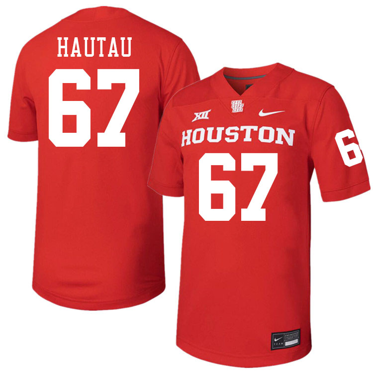 Men #67 Hingano Hautau Houston Cougars College Football Jerseys Stitched-Red